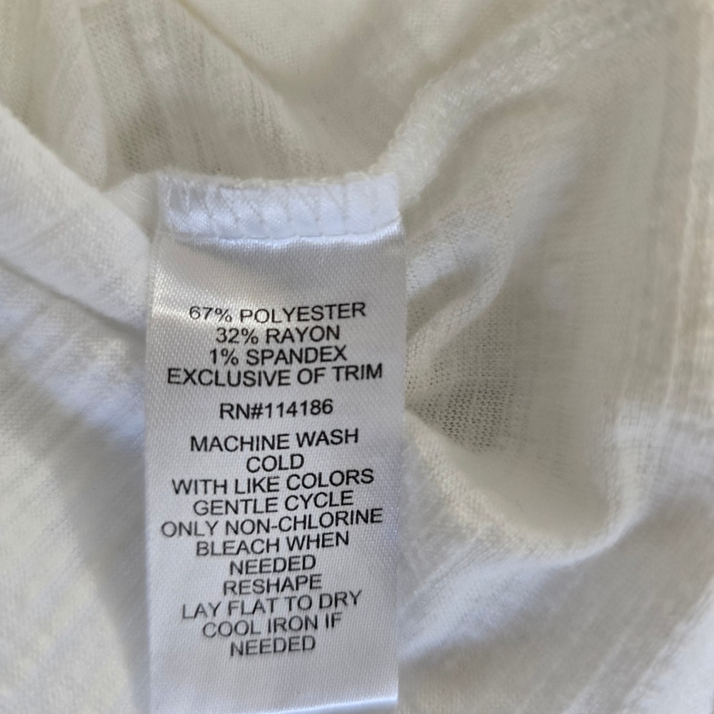 89th & Madison Women's White Lace Sleeve Top Button Henley Shirt - Picture 4 of 5